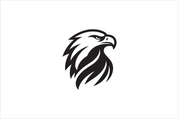 Black and white, with a simple and minimalistic eagle head silhouette isolated on a white background