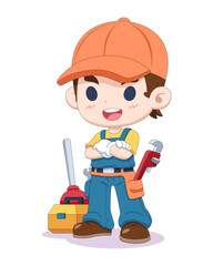 Cute style plumber cartoon illustration