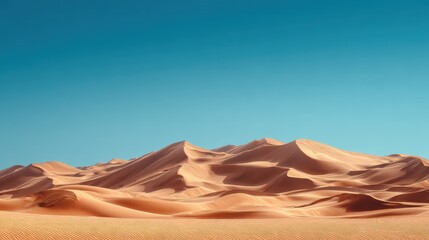 A desert with a blue sky and sand dunes