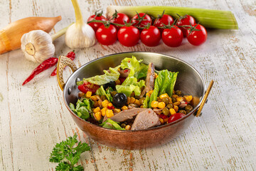 Dietary salad with canned tuna and corn