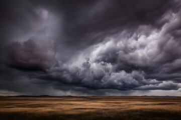 Dramatic Storm Clouds Gathering Over Prairie Landscape A Breathtaking View