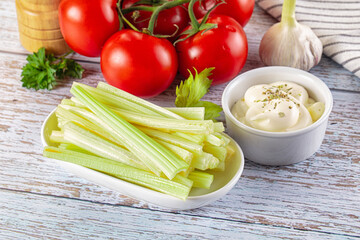 Dietary green celery stick heap
