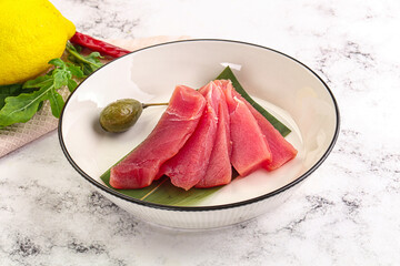 Fresh raw tuna sashimi slices