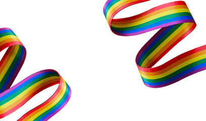 Banner rainbow ribbon isolated on transparent background. Symbol of LGBTQ pride month