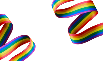 Banner rainbow ribbon isolated on transparent background. Symbol of LGBTQ pride month