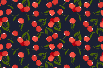 Summer seamless pattern with vector illustrations of fruits Hand drawn healthy food set and cherry cartoon background.	