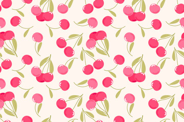Summer seamless pattern with vector illustrations of fruits Hand drawn healthy food set and cherry cartoon background.	