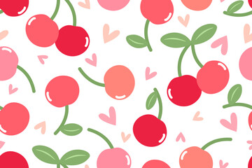 Summer seamless pattern with vector illustrations of fruits Hand drawn healthy food set and cherry cartoon background.	