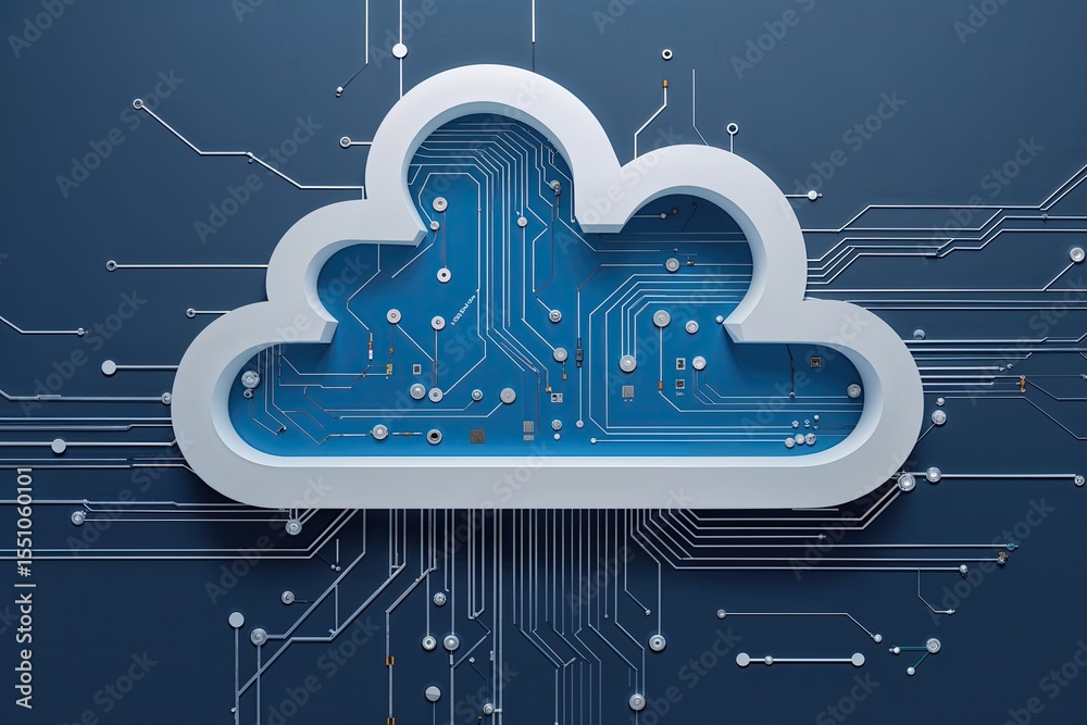 Poster cloud design with circuit lines representing data encryption and connectivity