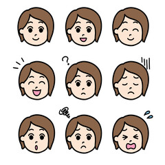 女性の表情いろいろ喜怒哀楽