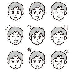 男性表情いろいろ喜怒哀楽
