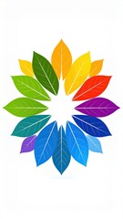 Obraz premium Spiritual Spectrum Leaves Colorful Leaf Design in Circular Pattern on White Background