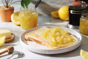 Sandwiches with lemon marmalade served on the table