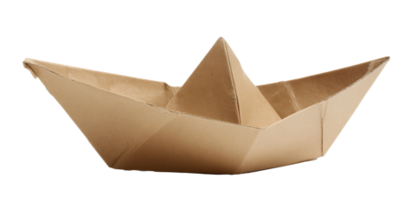 Creative cardboard boat design floating gracefully on a pristine white surface inviting imagination and nostalgia