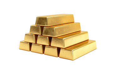 Stacked gold bars shining brilliantly on a clean white backdrop, representing wealth, luxury, and timeless value