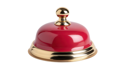 Red hotel service bell sitting elegantly on a clean white background, perfect for luxury hotel themes and hospitality concepts
