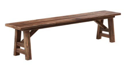 Rustic wooden bench designed for outdoor or indoor spaces with a timeless charm and minimalist aesthetic presentation