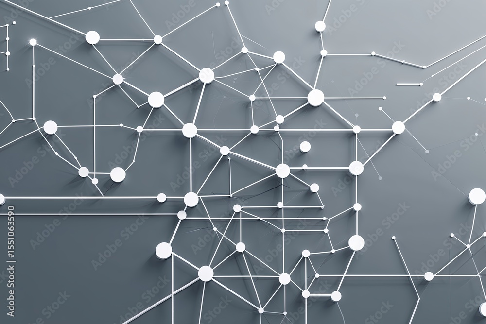 Poster digital connection visualization with geometric dots and lines on grey background