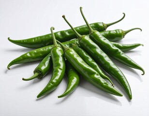 Close-up of a single, vibrant chili, showcasing its texture and intense color, ideal for themes of flavor, spice, and healthy eating, chilli in white background 