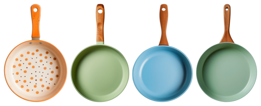 PNG Colorful nonstick frying pans, element set on transparent background
