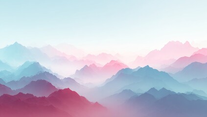 Fototapeta premium Dreamlike pastel-hued mountain range shrouded in ethereal mist, soft light, subtle color gradation