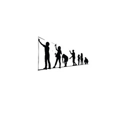 Fototapeta premium Silhouette of a group participating in a street art competition on white background