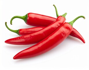 Close-up of a single, vibrant chili, showcasing its texture and intense color, ideal for themes of flavor, spice, and healthy eating, chilli in white background 