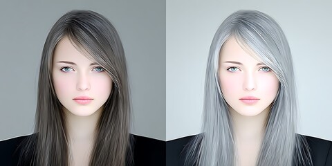 Woman with contrasting hair colors