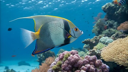 Obraz premium fish, coral, sea, underwater, reef, tropical, ocean, water, diving, marine, aquarium, animal, nature, blue, scuba, life, red, egypt, saltwater, angelfish, under, colorful, dive, red sea, aquatic