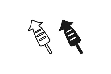 grilled squid line and flat icon