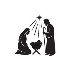 Nativity Silhouette with Star of Bethlehem Vector