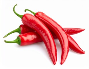 Close-up of a single, vibrant chili, showcasing its texture and intense color, ideal for themes of flavor, spice, and healthy eating, chilli in white background 