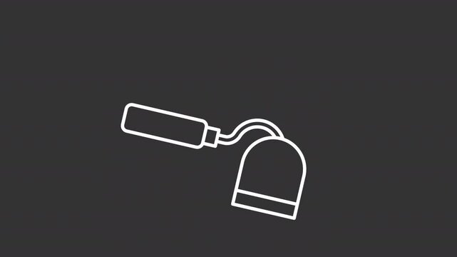 Animated hoe garden white line icon. Farming hobby instrument animation. Moving tool. Agriculture, yardwork. Rural work, cultivation. Isolated element on dark background. Alpha transparent video