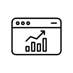 Web Analytics Growth Icon Outline &ndash; Vector Line Art of Browser with Bar Chart and Arrow