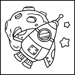 coloring page of funny cartoon rocketship