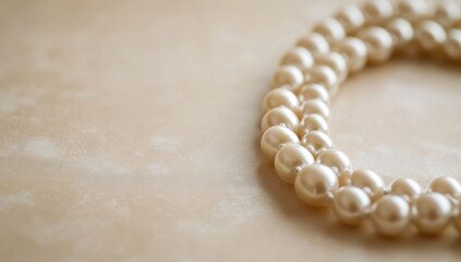 Obraz premium Delicate pearl necklace on beige surface