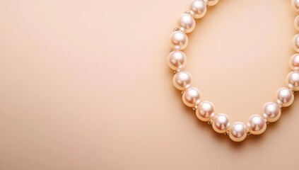 Obraz premium A delicate pearl necklace on a pale peach background