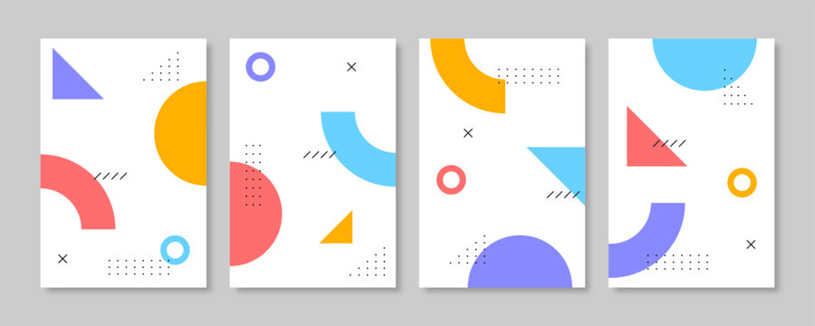 Collection of memphis style geometric cover design. Vector illustration