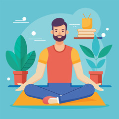 man doing yoga vector