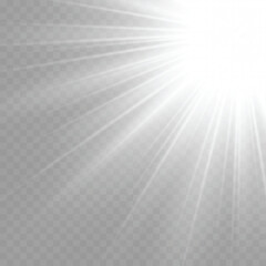 White Sun Rays and Lens Flare Effect from Corner .Vector