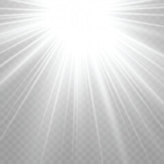White Sun Rays and Lens Flare Effect from Corner .Vector