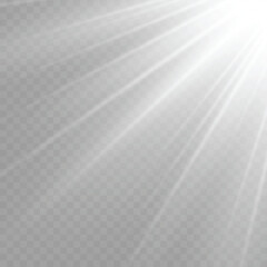White Sun Rays and Lens Flare Effect from Corner .Vector