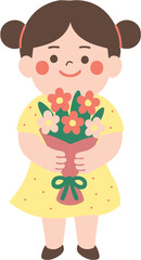 Cute Girl with Flower Bouquet – Flat Cartoon Character