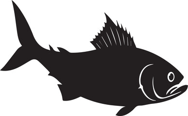 silhouette fish seabass on white background, vector illustration