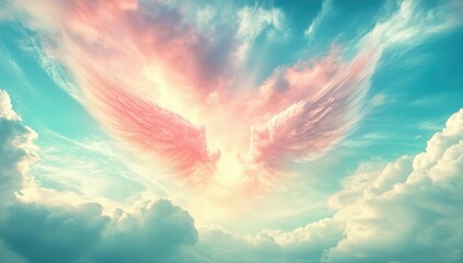 Cloud wings soar through a pastel sky