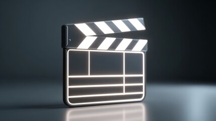 A modern film clapperboard illuminated against a dark background, ready for action.