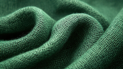 Fototapeta premium macro shot of dark green stonewashed cotton fabric with natural folds, soft textile texture background