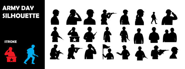 Army Day Silhouette Vector Set – National Defense, Patriotism, and Soldier Tribute Illustration