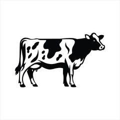 Black and White Dairy Cow Vector Silhouette Isolated on White Background	