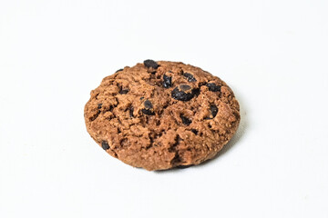 Close up view of one chocolate chip cookie isolated on white background. clipping path. 